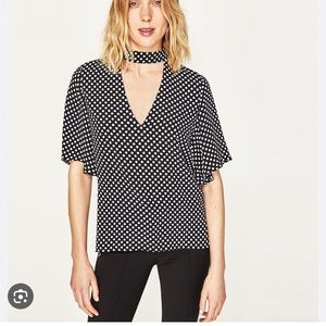 Zara Black and White Polka Dot Blouse.
